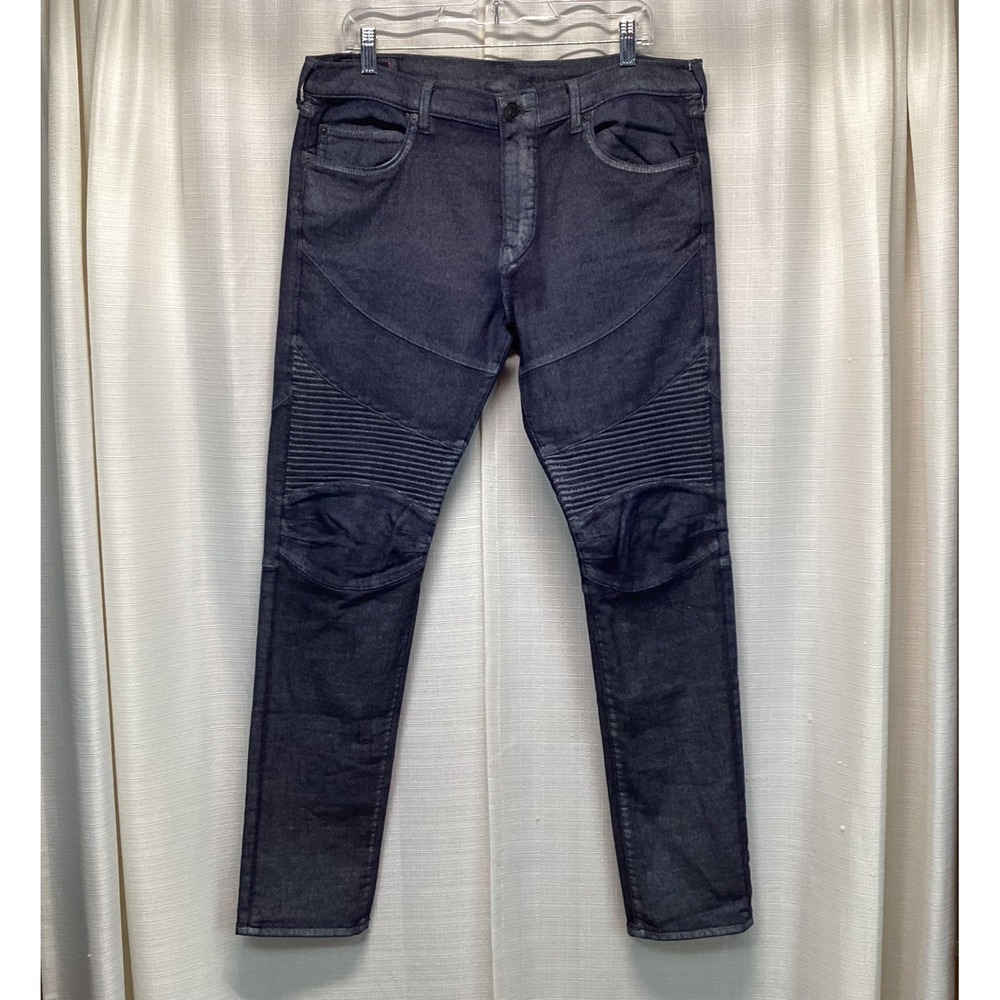 True Religion Rocco Relaxed Skinny Moto Jeans Dark Indigo Blue Mens 34 Biker